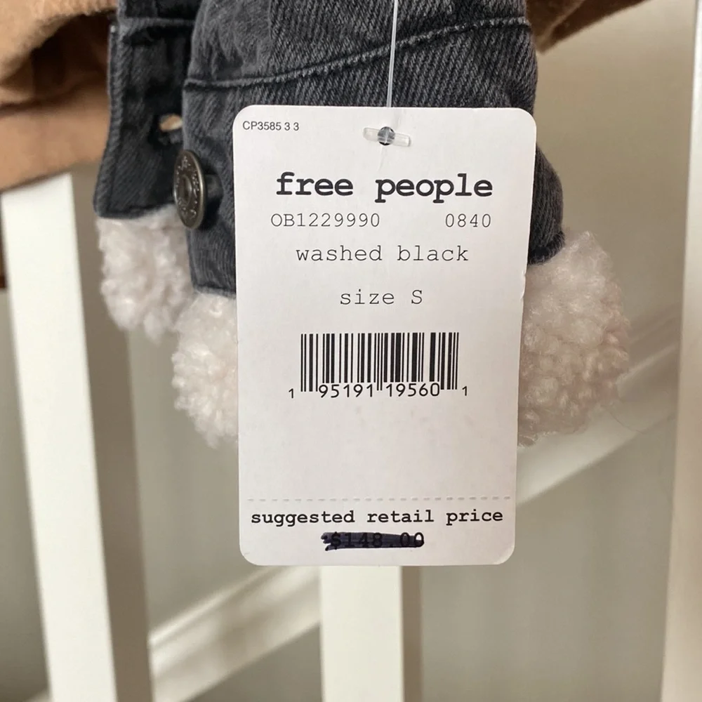 Free people washed black tan and Teddy coat jean  jacket - Picture 9 of 9